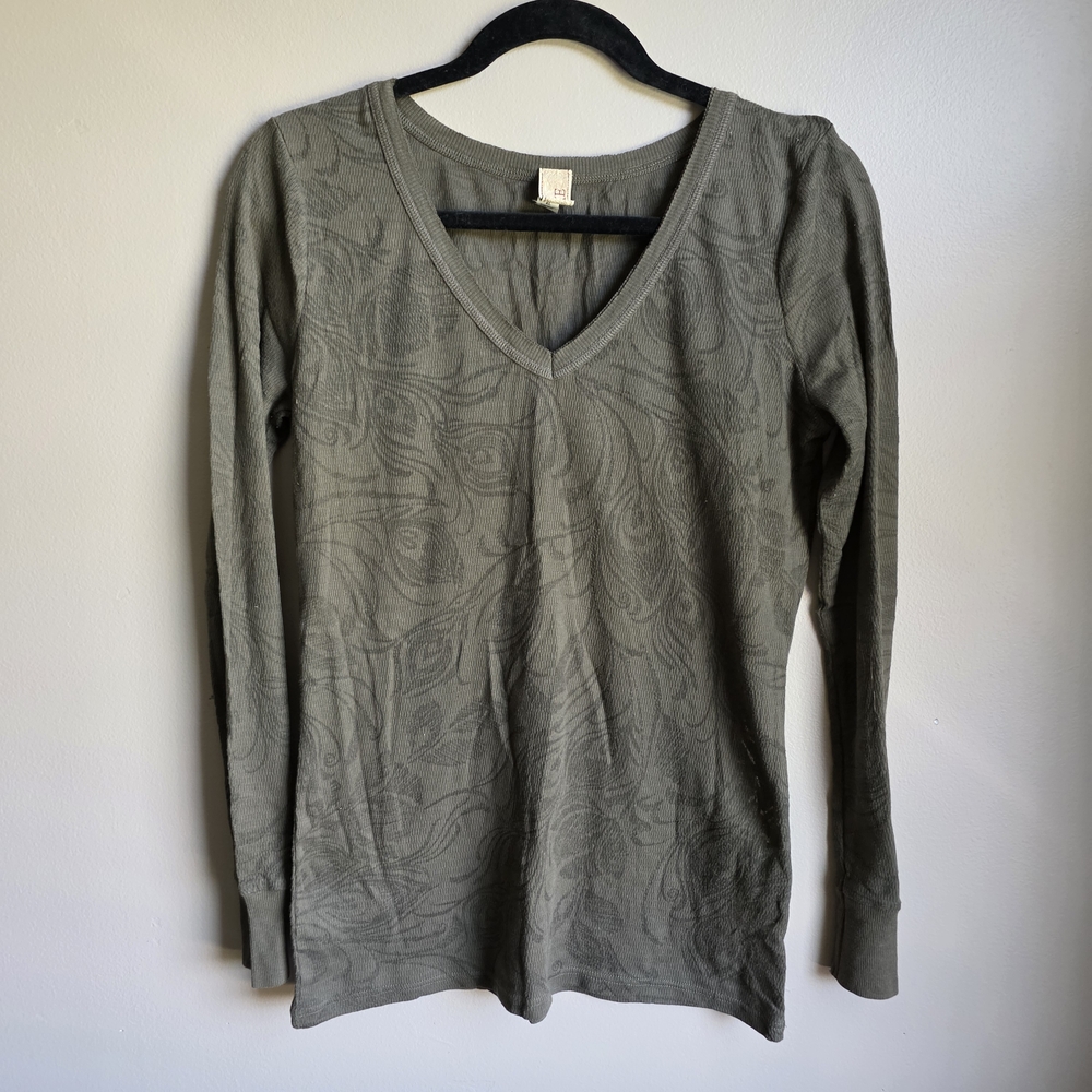 BKE Olive Green V-Neck Long Sleeve Top